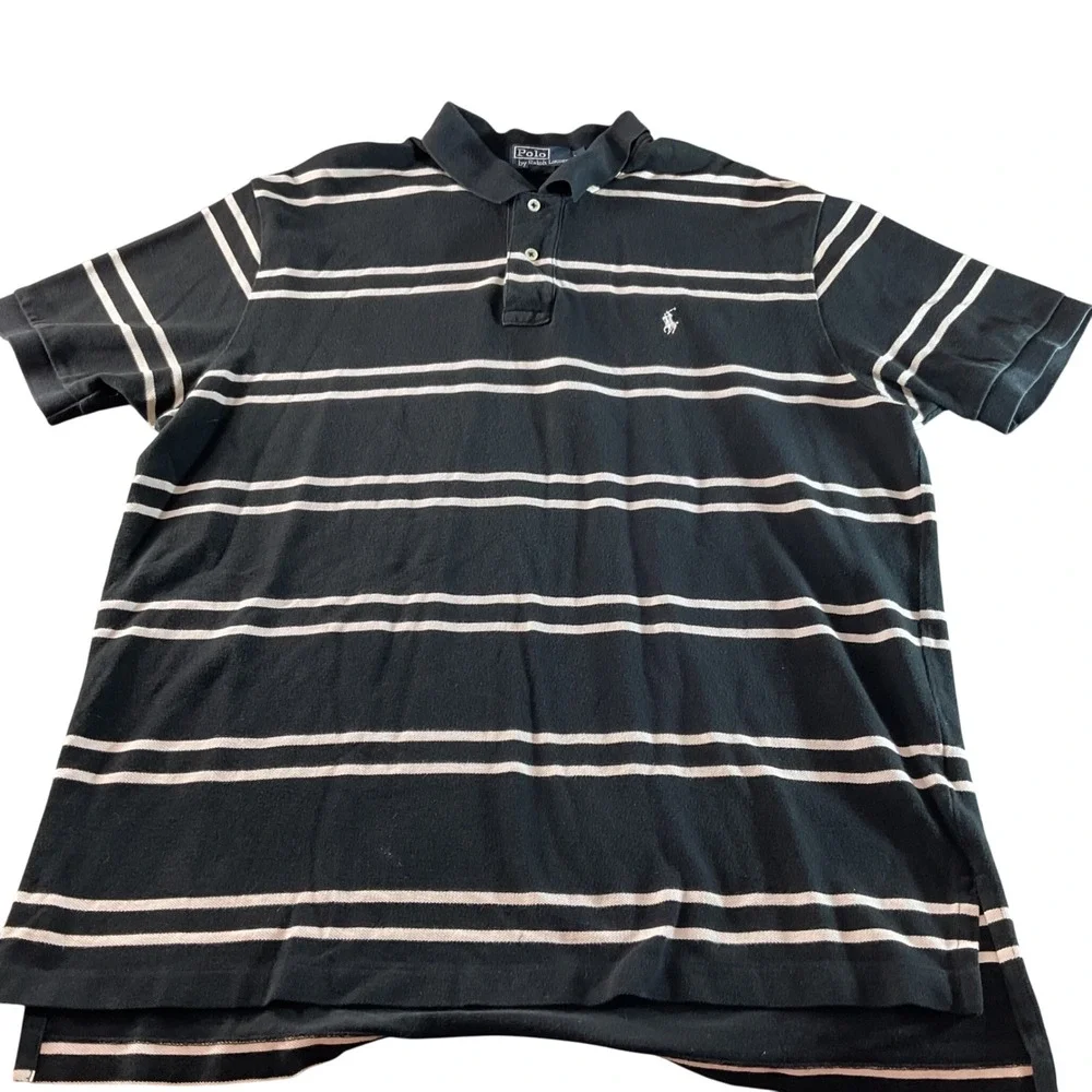 Polo Ralph Lauren Striped Polo Shirt Classic Fit Casual‎ Black White XL